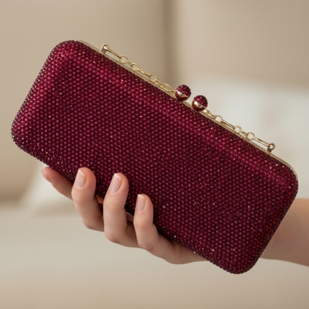 Red Gem Evening Bag 2 Different Length Chains & Extra Gems NWOT Fits Cell Phone